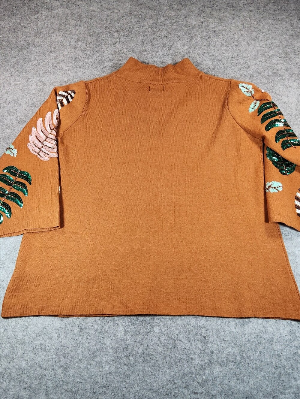 Fate Burnt Orange Sequin Leaf Mock Neck Sweater Small - Picture 6 of 12